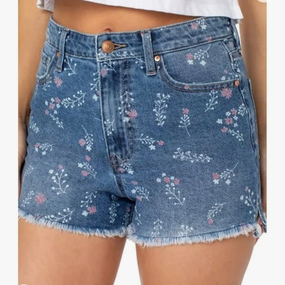 CELEBRITY PINK Hi-Rise The Doll Denim Shorts with Pink Flowers